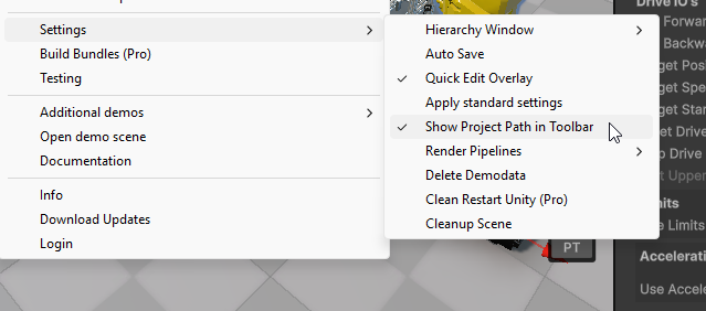 realvirtual Menu Options