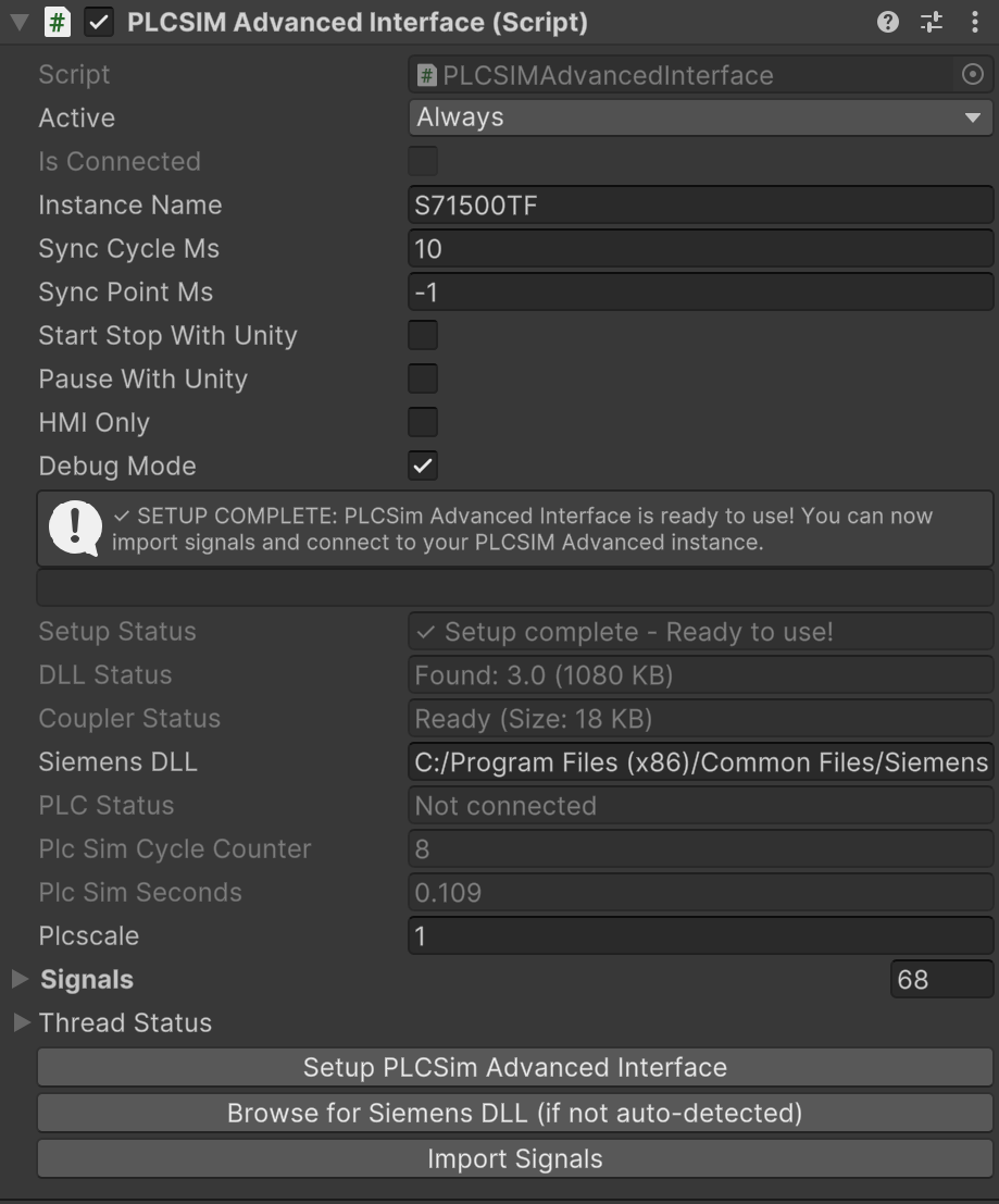 Automated setup interface showing dynamic status indicators and single-button setup