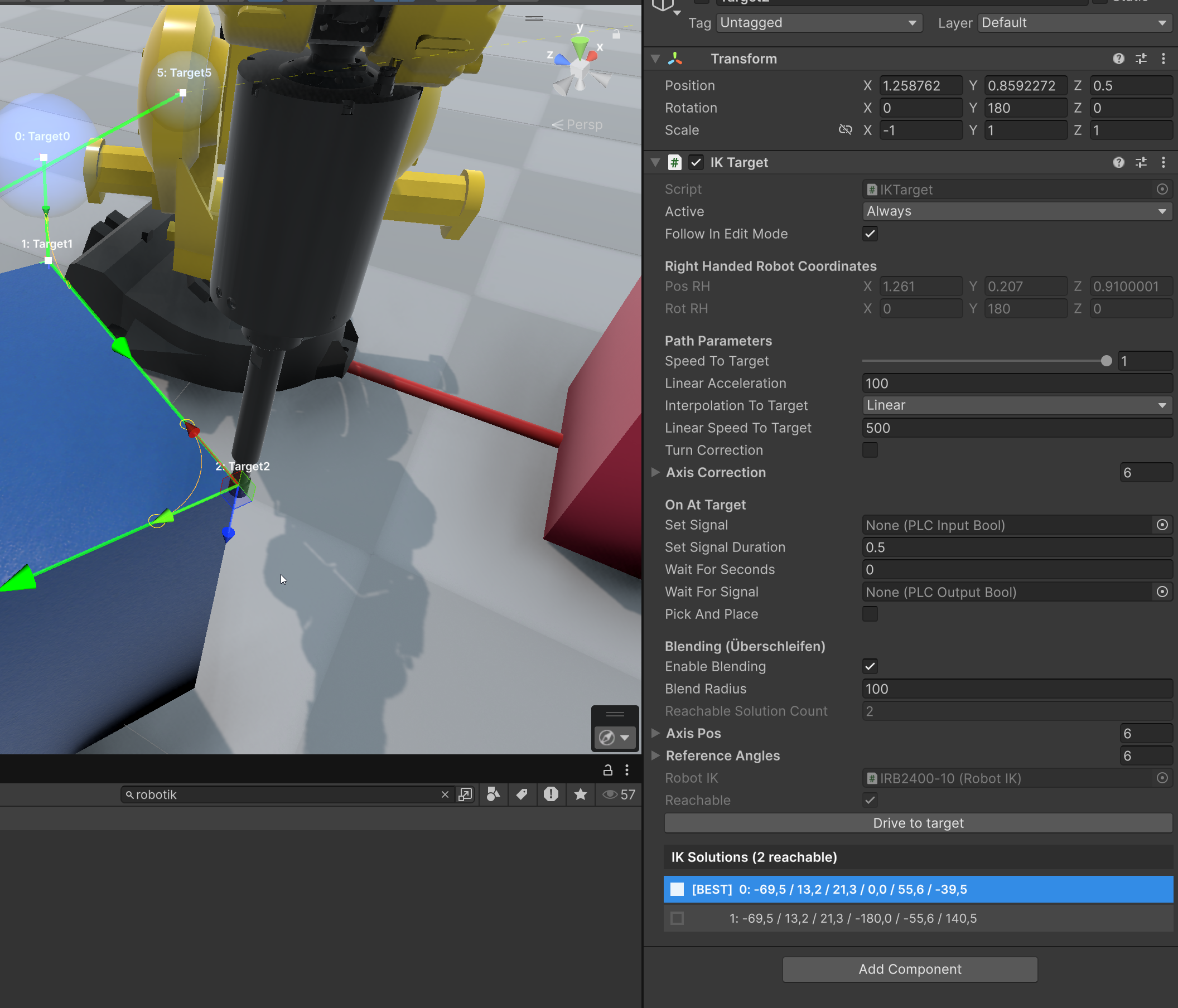 Linear blending visualization showing circular arc blend between two linear path segments