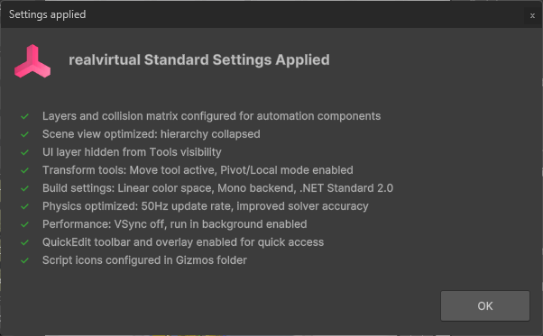 Applied Settings Summary
