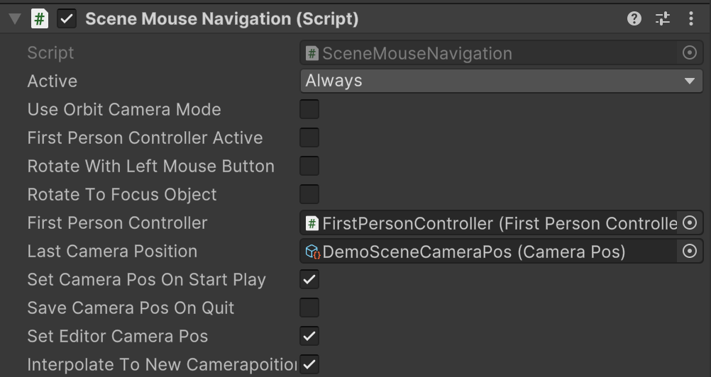 SceneMouseNavigation camera position settings