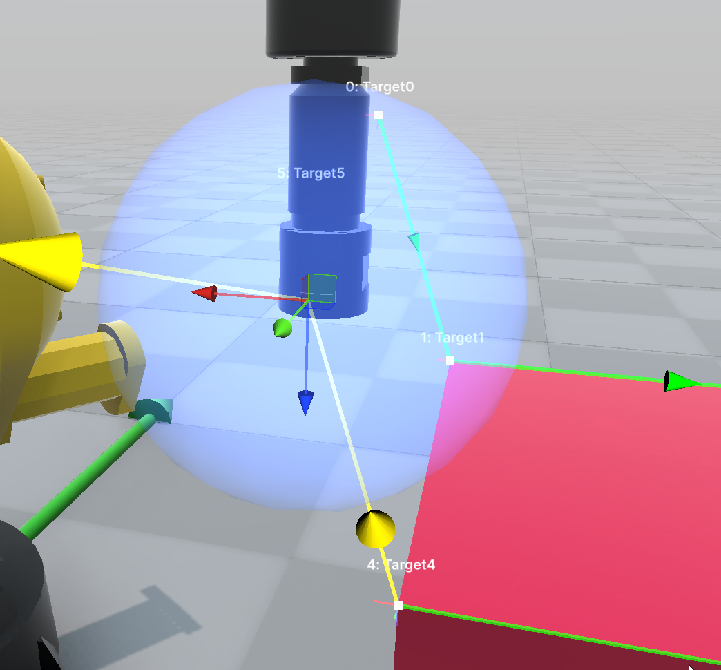 PTP blending visualization showing blue sphere at target position
